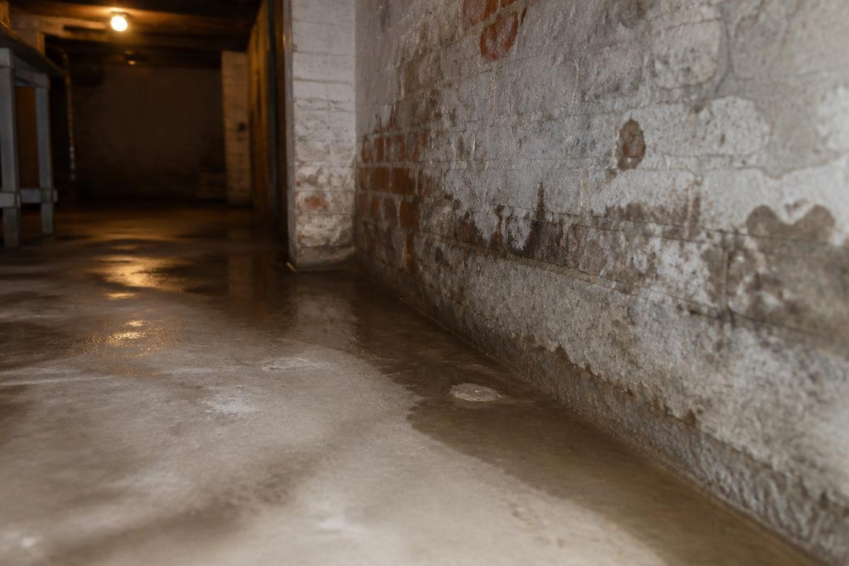 Water dat binnensijpelt langs de aansluiting tussen keldervloer en keldermuur